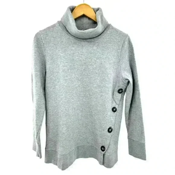 Soft Surroundings‎ Lidia Side Button Cotton Turtleneck Sweatshirt Gray Size M - Picture 3 of 8